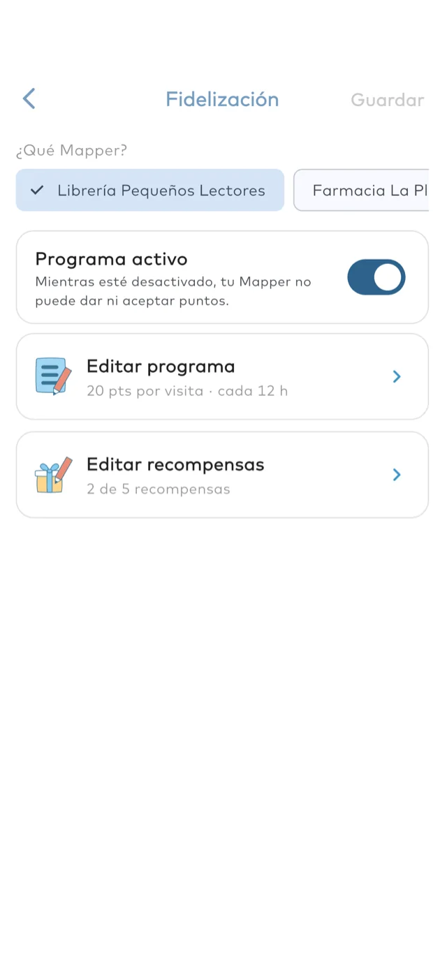 La app MaterMap: Fidelización, donde un Mapper crea su programa de recompensas.